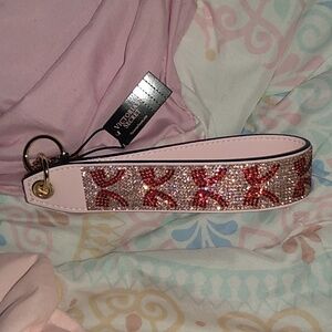Victoria's Secret VS Bling Rhinestone Wristlet Strap Keychain Pink Bow Logo New